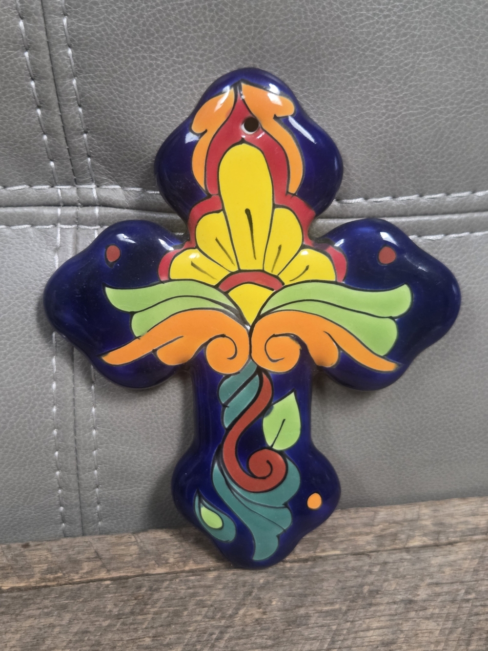Authentic Mexican Talavera Pottery Wall Cross – Hand Painted Ceramic Folk Art